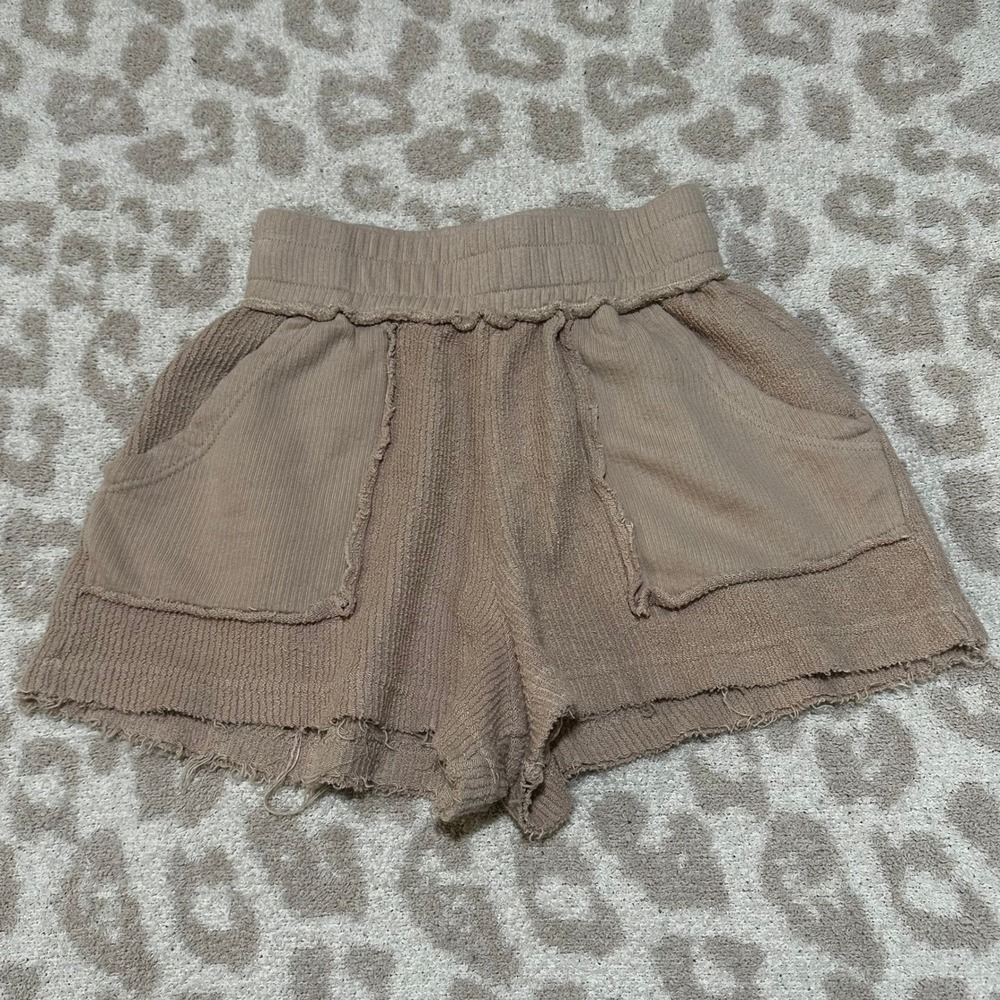 Vintage Havana Shorts Tan Ribbed Raw Hem Casual Elastic Waist Small